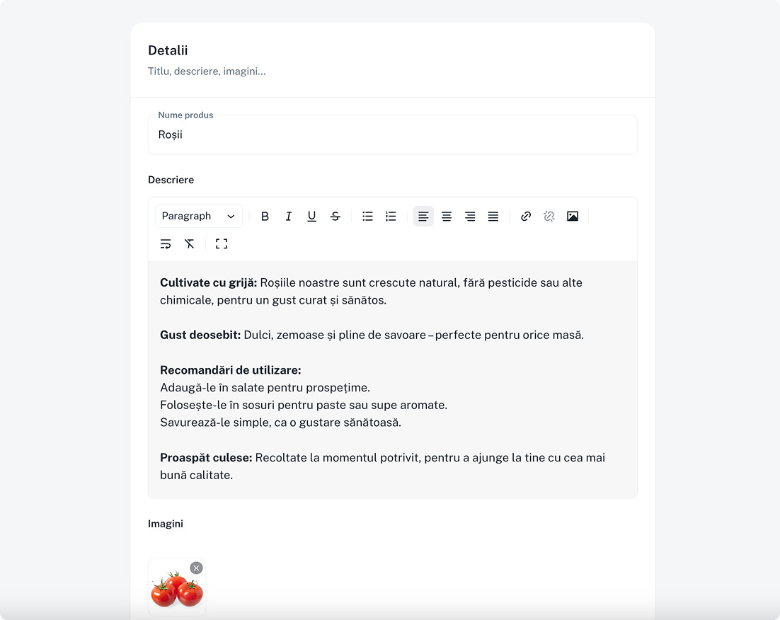 Imagine cu exemplu de postare de produs