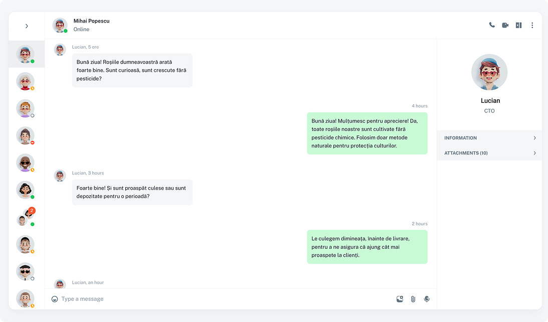 Imagine cu chatul si conversatia cu un client