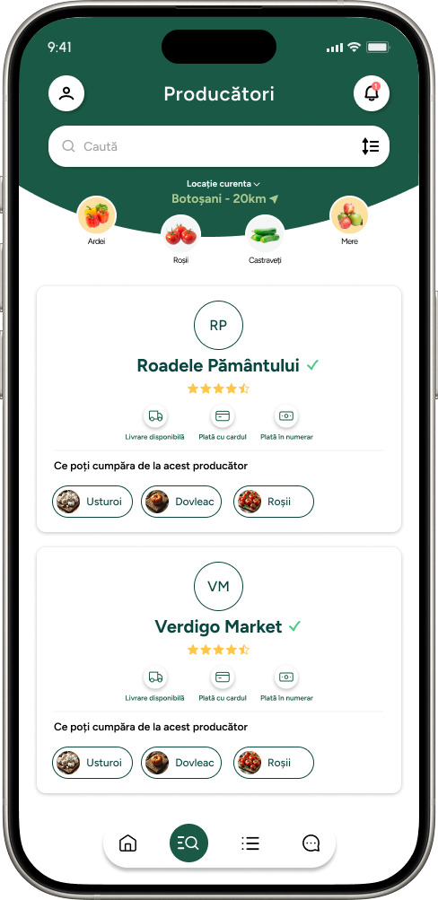 Imagine cu lista producatorilor locali.